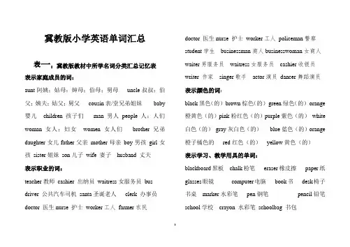 新版冀教版小学英语单词汇总