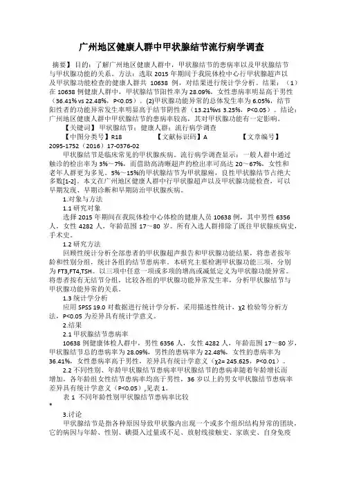 广州地区健康人群中甲状腺结节流行病学调查