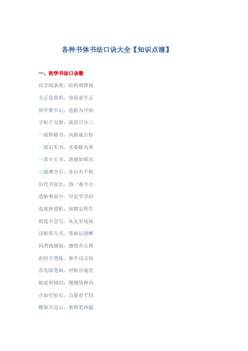 各种书体书法口诀大全【知识点滴】