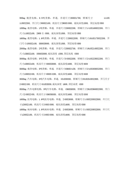 货梯尺寸