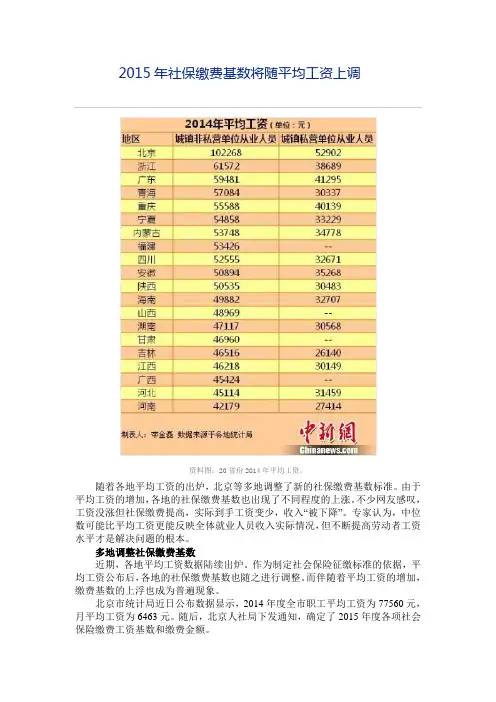 2015年社保缴费基数将随平均工资上调