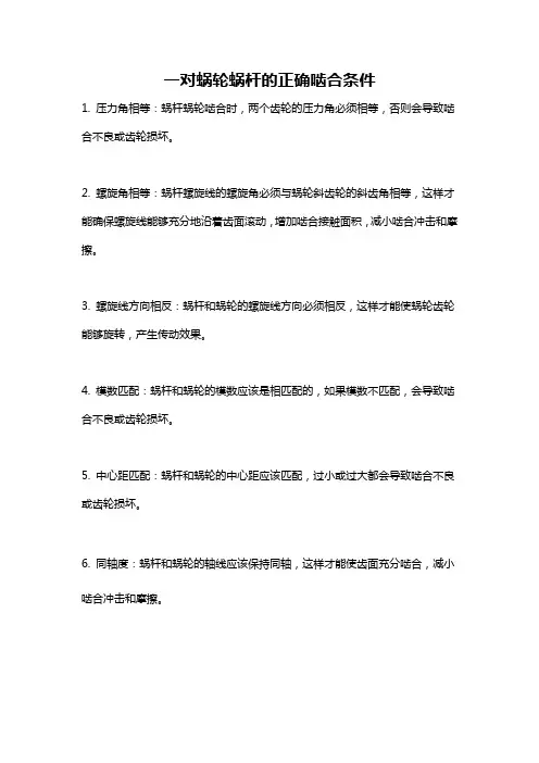 一对蜗轮蜗杆的正确啮合条件