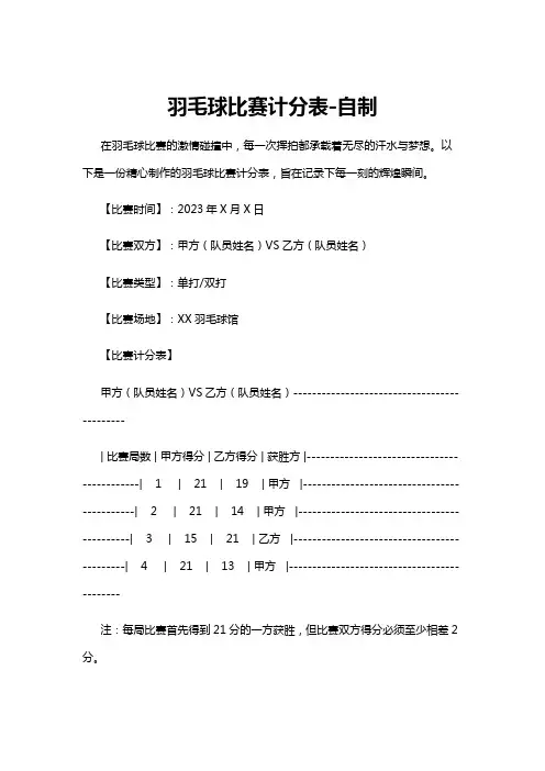 【羽毛球】羽毛球比赛计分表-自制