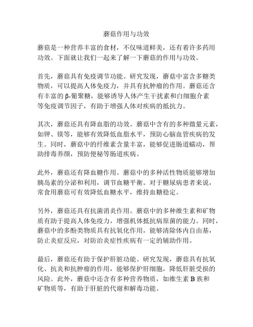 蘑菇作用与功效