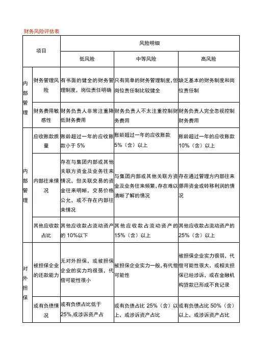 财务风险评估表