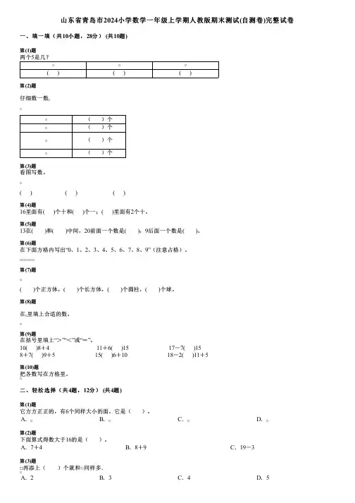 山东省青岛市2024小学数学一年级上学期人教版期末测试(自测卷)完整试卷