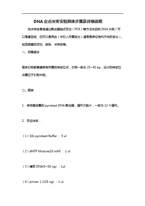 DNA定点突变实验具体步骤及详细说明