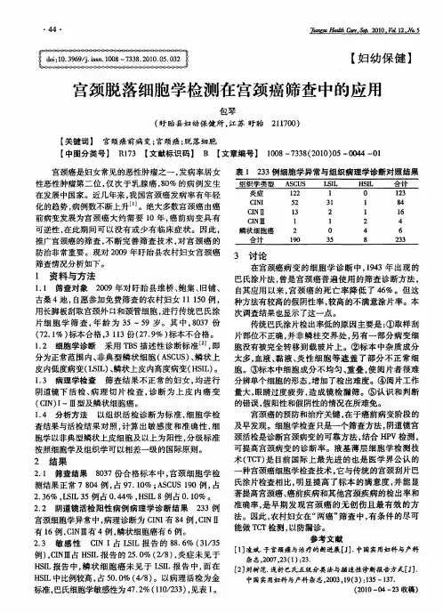 宫颈脱落细胞学检测在宫颈癌筛查中的应用