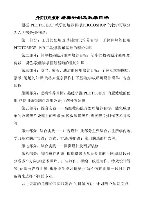 PHOTOSHOP教学计划及培养目标