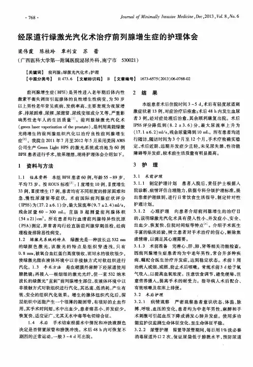 经尿道行绿激光汽化术治疗前列腺增生症的护理体会