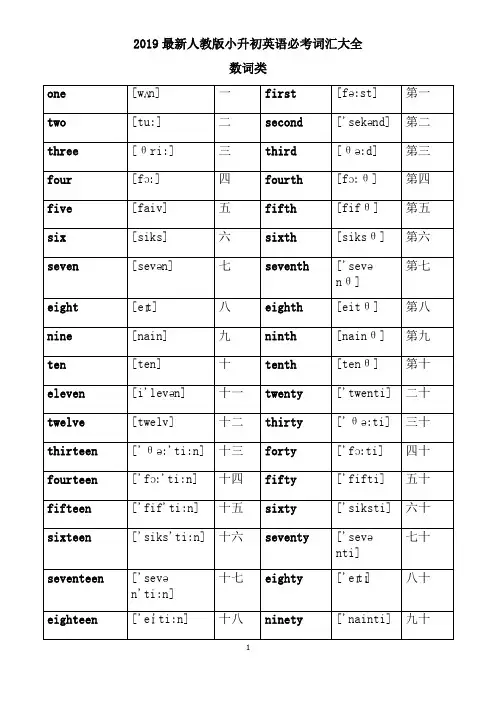 2019最新人教版小升初英语必考词汇大全