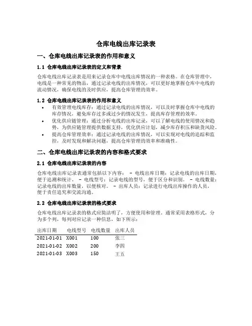 仓库电线出库记录表