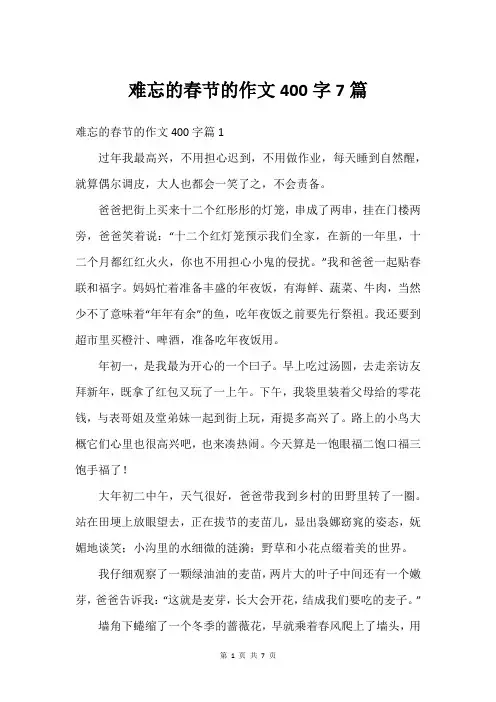 难忘的春节的作文400字7篇