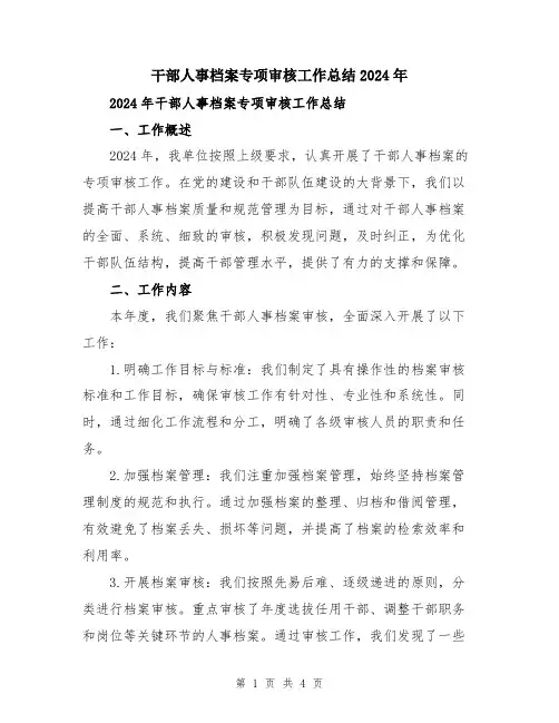 干部人事档案专项审核工作总结2024年