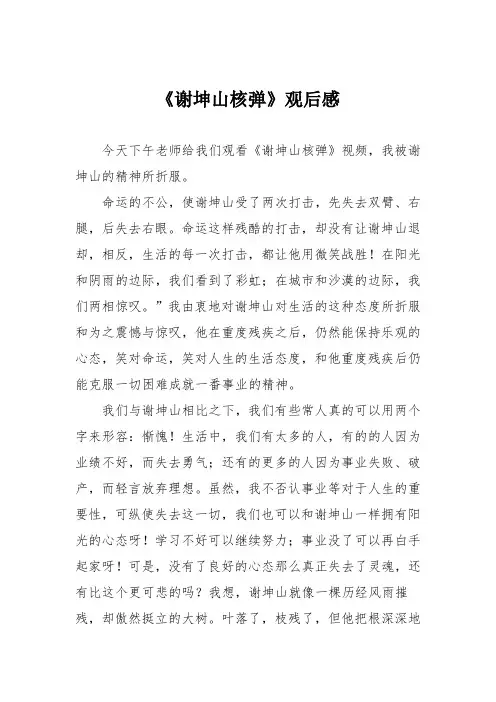 小学议论文作文：《谢坤山核弹》观后感3