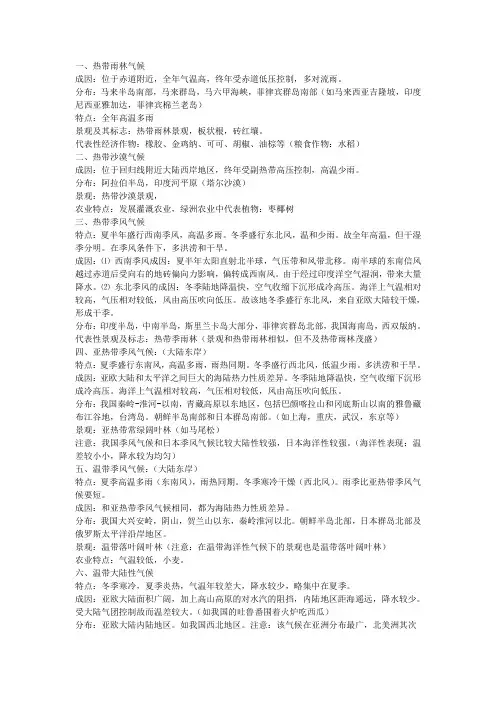 高考复习资料地理之亚洲所有气候类型成因分布特点景观(详细)