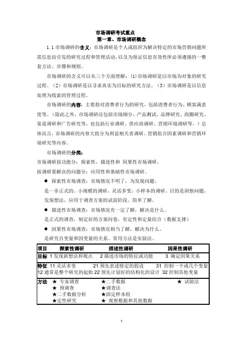 市场调研考试重点