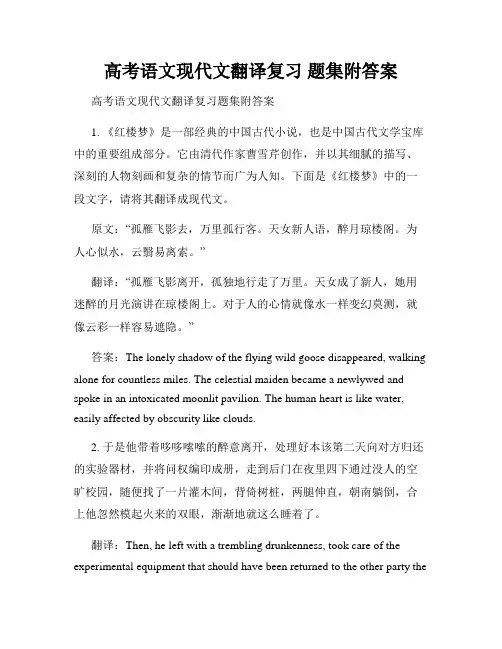 高考语文现代文翻译复习 题集附答案
