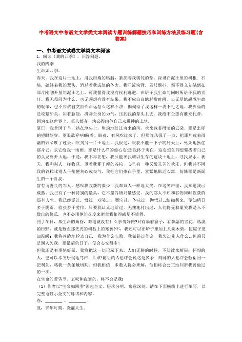 中考语文中考语文文学类文本阅读专题训练解题技巧和训练方法及练习题(含答案)