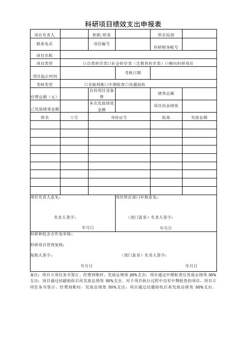 科研项目绩效支出申报表