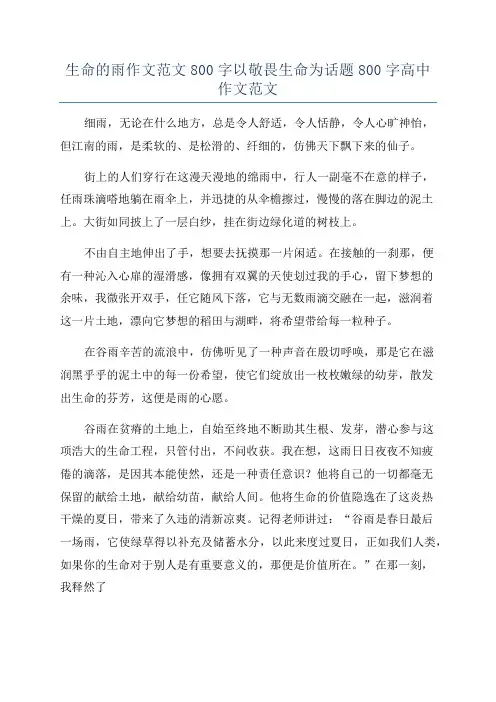 生命的雨作文范文800字以敬畏生命为话题800字高中作文范文
