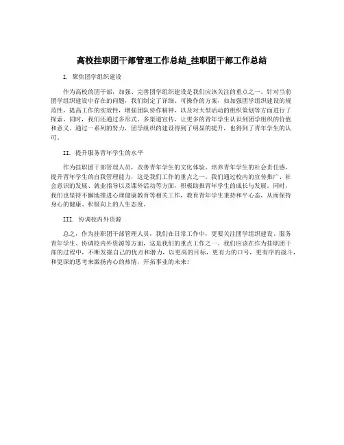 高校挂职团干部管理工作总结_挂职团干部工作总结