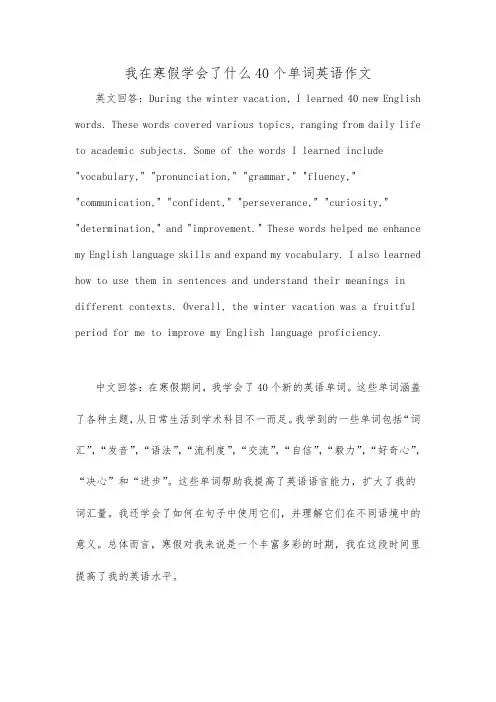 我在寒假学会了什么40个单词英语作文