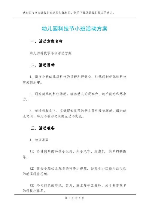 幼儿园科技节小班活动方案