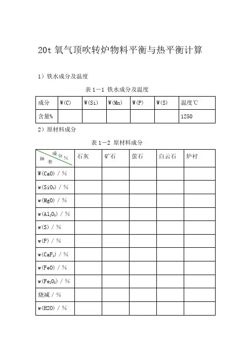 化工原理课程设计说明书120t氧气顶吹转炉物料平衡与热平衡计算x