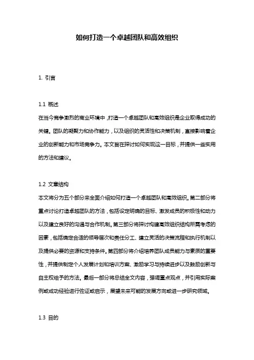 如何打造一个卓越团队和高效组织