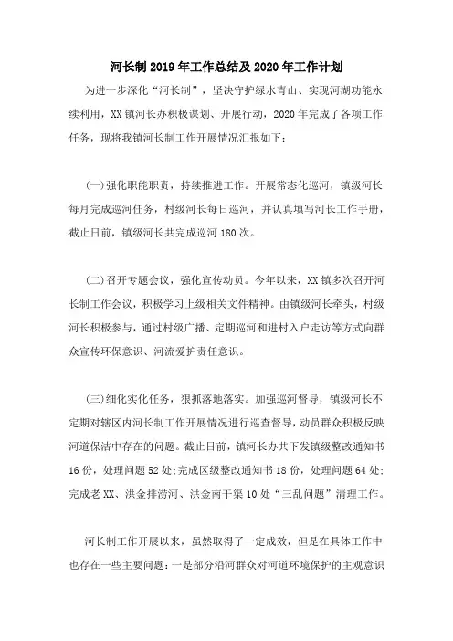 河长制2019年工作总结及2020年工作计划