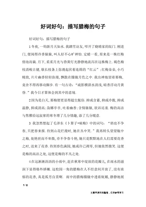 好词好句：描写腊梅的句子_作文素材