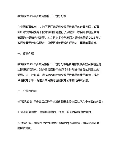 教育部2023年少数民族骨干计划分配表