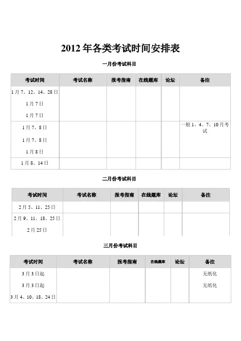 各类考试时间安排表