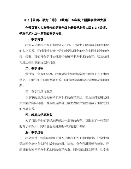 6.3《公顷、平方千米》(教案)五年级上册数学北师大版