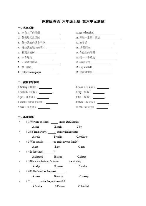 译林版英语 六年级上册 第六单元测试卷(含答案)