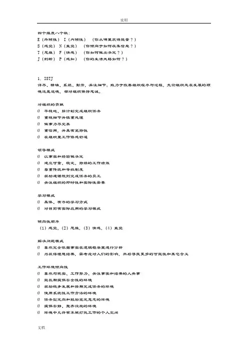 MBTI职业性格测试分析报告
