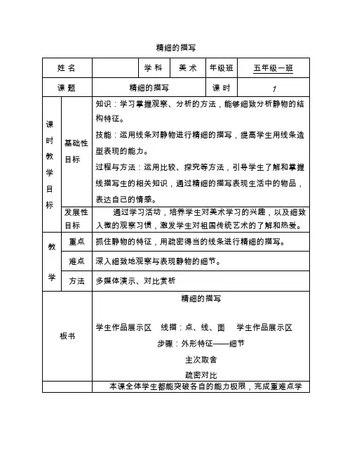 小学美术《精细的描写1》优质教案.教学设计