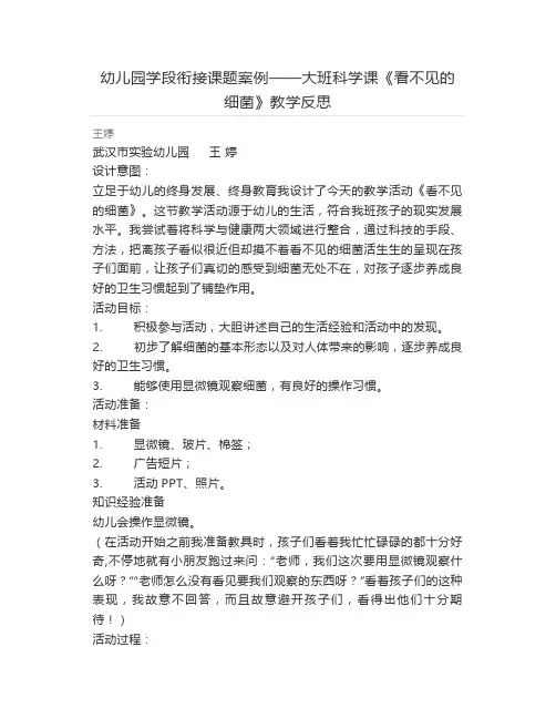 【幼儿教案】幼儿园学段衔接课题案例——大班科学课《看不见的细菌》教学反思