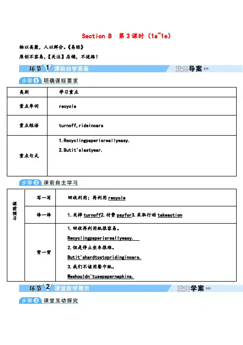 人教版英语九年级下册Unit13_Section B 第3课时(1a～1e)教案与反思