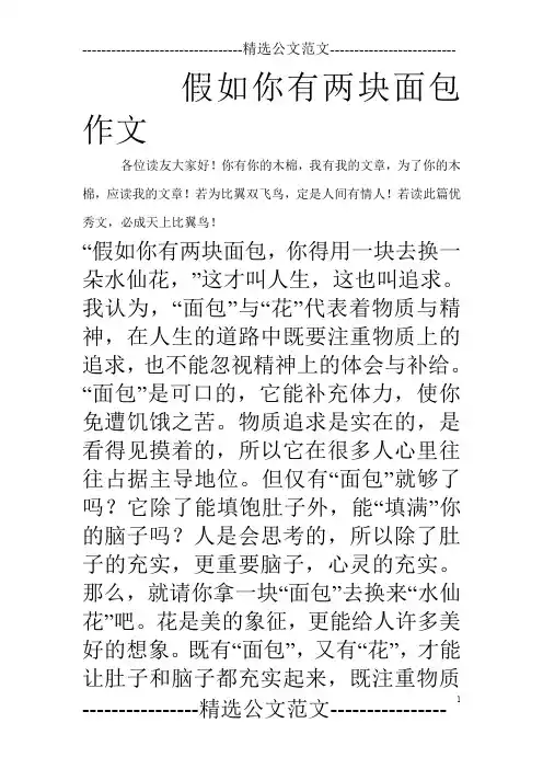 假如你有两块面包作文