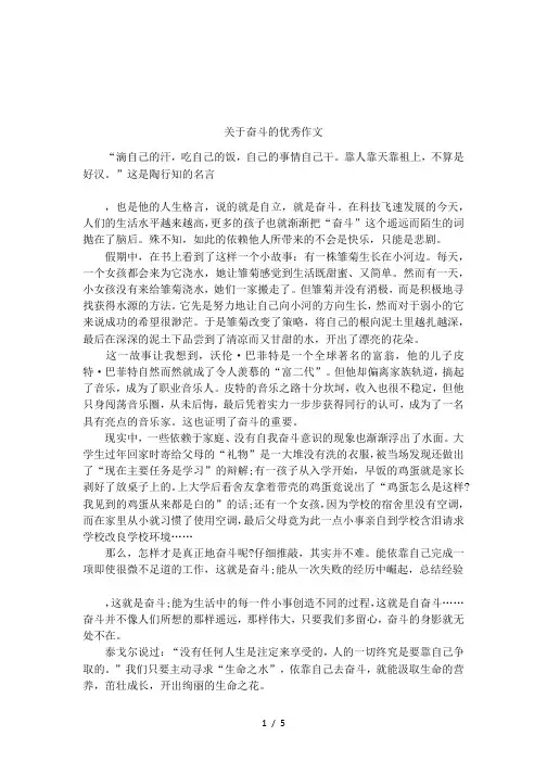 关于奋斗的优秀作文