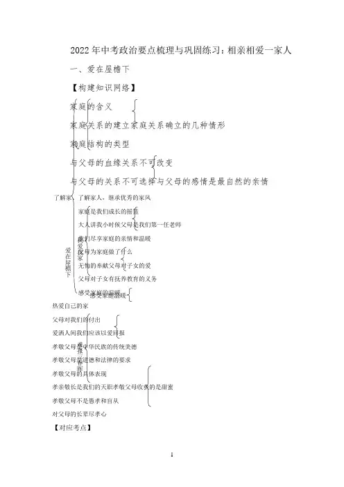 中考政治要点梳理与巩固练习：相亲相爱一家人