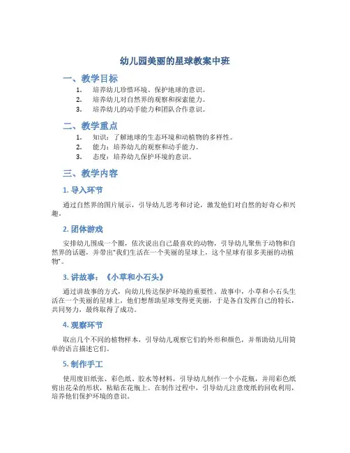幼儿园美丽的星球教案中班