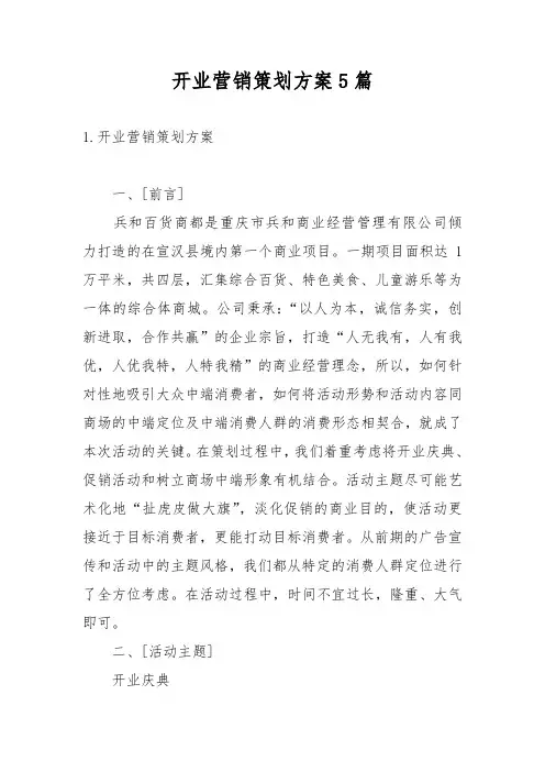 开业营销策划方案5篇