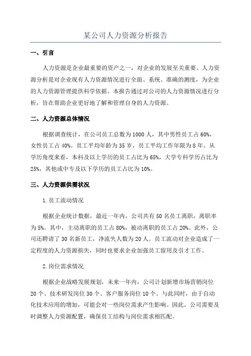 某公司人力资源分析报告