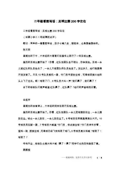 二年级看图写话：足球比赛200字左右