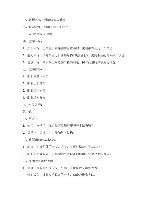 船舶课程讲解教案模板范文