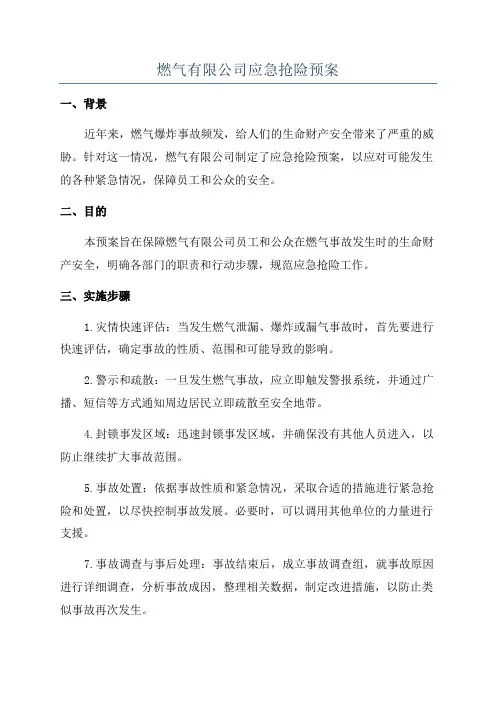燃气有限公司应急抢险预案