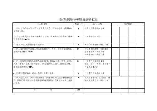 责任制整体护理质量评价标准